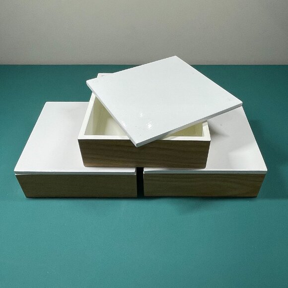 Display Trinket Boxes (3) White with Beech - Picture 1 of 7